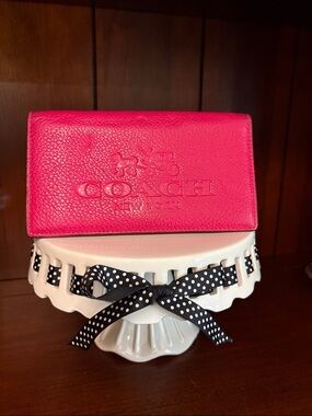 COACH Pink Pebbled Leather Checkbook and Card Case